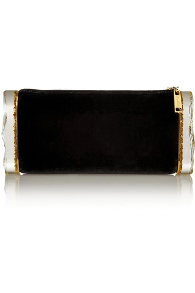 Shop Edie Parker Lara Velvet And Glittered Acrylic Box Clutch In Black