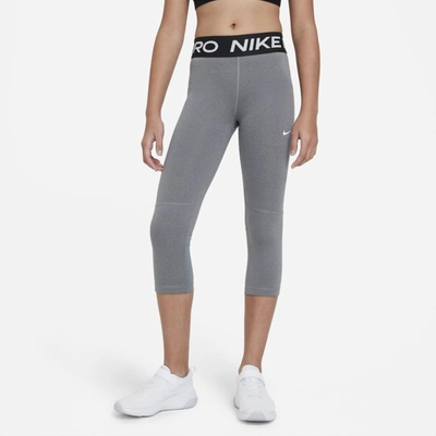 Nike Pro Big Kids' (girls') Capri Leggings In Carbon Heather/white |  ModeSens