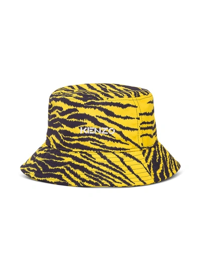 Shop Kenzo Bucket Hat With Zebra Print In Yellow