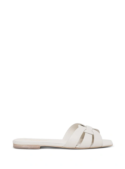 Saint Laurent White Slide Sandals With Square Toe For Women