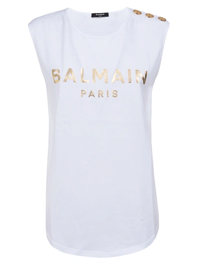 Balmain Logo-print Sleeveless T-shirt In White