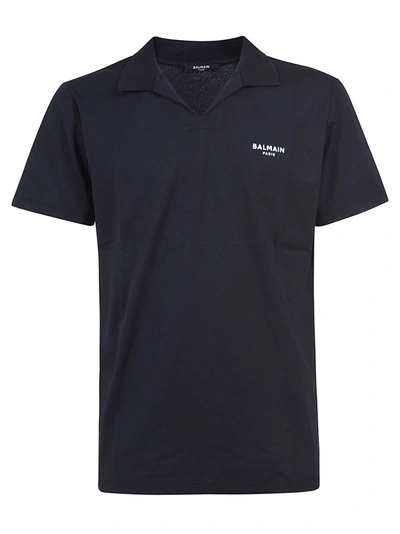 Shop Balmain Chest Logo Plain Polo Shirt In Black/white