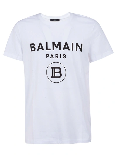 Shop Balmain Logo Printed T-shirt In White/black