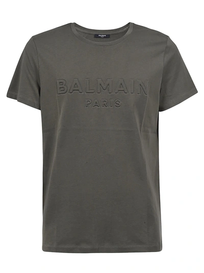 Shop Balmain Embossed Logo T-shirt In Kaki