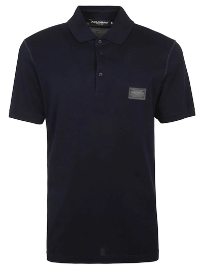 Shop Dolce & Gabbana Logo Patched Polo Shirt In Blue