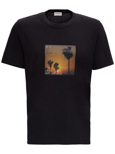 Shop Saint Laurent T-shirt In Jersey With Sunset Print In Black
