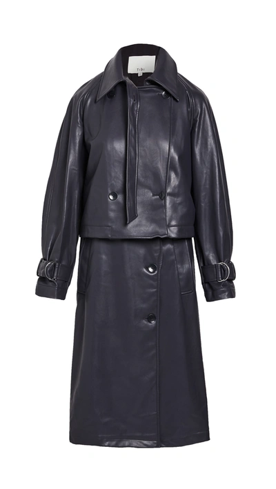 Shop Tibi Convertible Trench Coat With Removable Belt In Dark Navy
