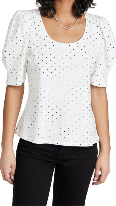 Shop English Factory Dotted Puff Sleeve Knit Top In White/black Dot