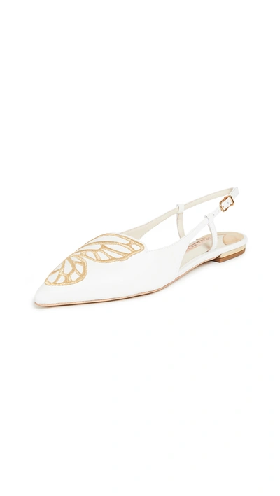 Shop Sophia Webster Butterfly Embroidery Slingbacks In White/gold