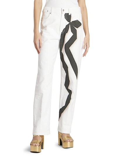 Shop Dries Van Noten Straight-leg Ribbon Detail Jeans In White