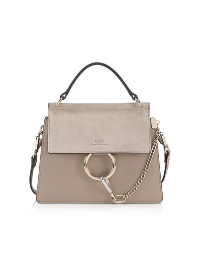 Shop Chloé Small Faye Leather & Suede Top Handle Bag In Motty Grey