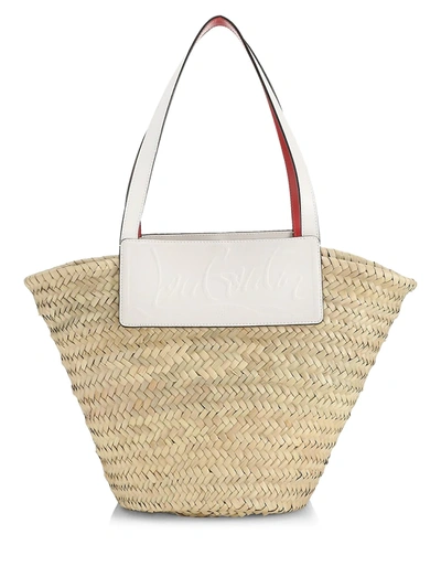 Shop Christian Louboutin Women's Loubishore Leather-trimmed Straw Tote In Naturel Snow