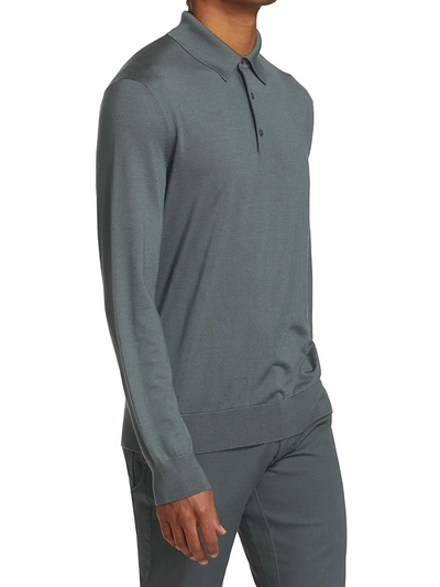 Shop Ermenegildo Zegna Long-sleeve Cashmere & Silk Polo In Medium Blue Solid