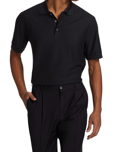 Shop Ermenegildo Zegna Classic Cotton & Silk Polo In Dark Blue Solid