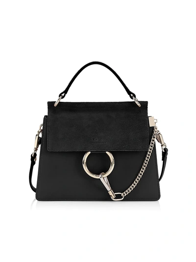 Shop Chloé Small Faye Leather & Suede Top Handle Bag In Black