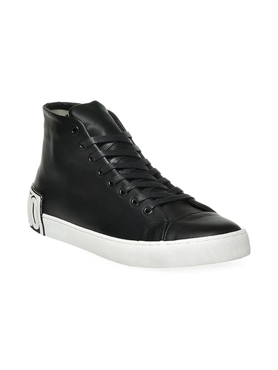 Shop Moschino Logo Leather Sneakers In Nero