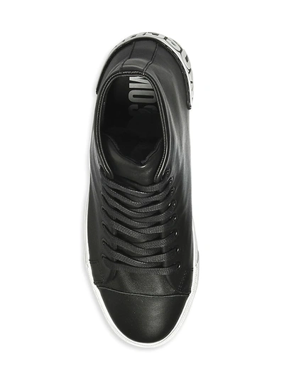 Shop Moschino Logo Leather Sneakers In Nero