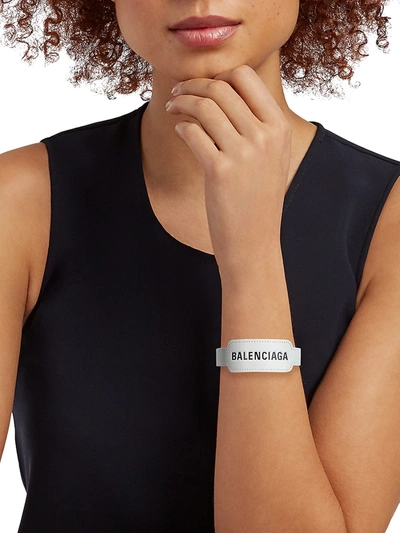 Shop Balenciaga Women's Cash Logo Leather Bracelet In Black White