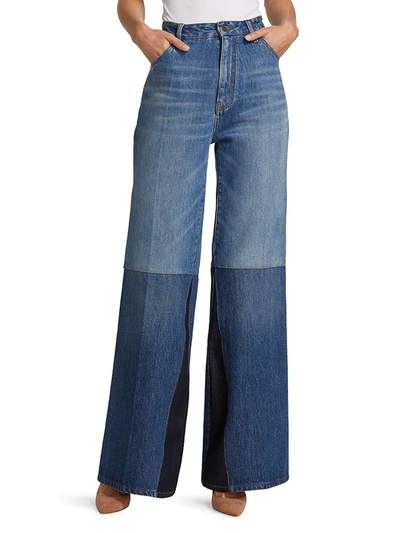 Shop Victoria Beckham Women's Patchwork Flare Jeans In Washed Indigo