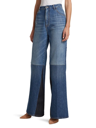 Shop Victoria Beckham Women's Patchwork Flare Jeans In Washed Indigo