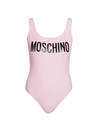 Shop Moschino Logo One-piece Swimsuit In Fantasy Print Pink
