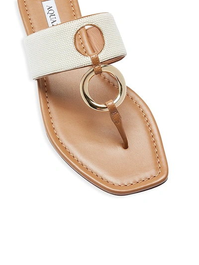 Shop Aquazzura Ring Leather-trimmed Raffia Thong Sandals In White