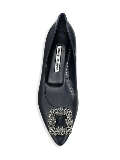 Shop Manolo Blahnik Hangisi 25 Embellished Leather Flats In Navy