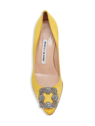 Shop Manolo Blahnik Hangisi 70 Embellished Satin Pumps In Bright Yellow