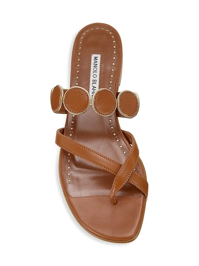 Shop Manolo Blahnik Harisa Leather Thong Sandals In Luggage And Gold