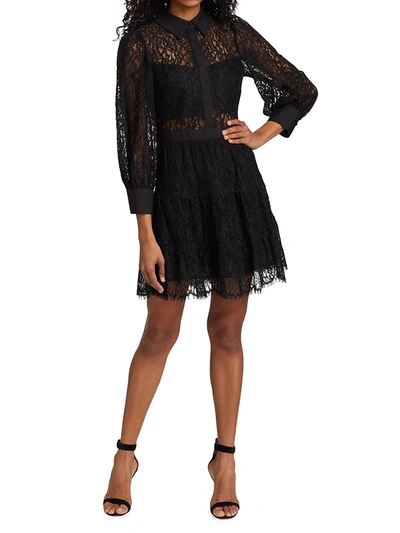 Shop Alice And Olivia Women's Anaya Tiered Lace Short Dress In Black