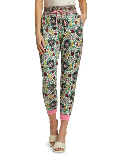 Shop Alice And Olivia Nyc Slim-fit Floral Joggers In Flower Pot Ecru Multi