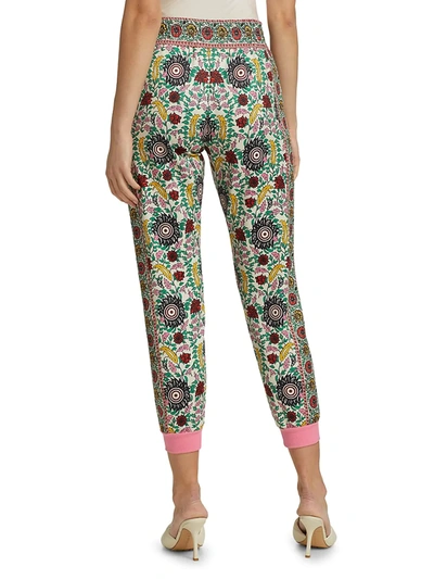 Shop Alice And Olivia Nyc Slim-fit Floral Joggers In Flower Pot Ecru Multi