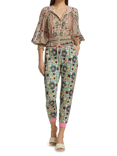 Shop Alice And Olivia Nyc Slim-fit Floral Joggers In Flower Pot Ecru Multi