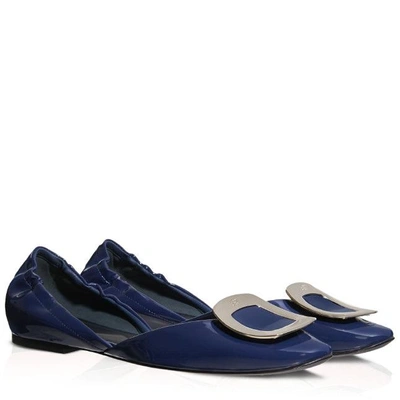 Shop Roger Vivier Chips Ballerinas In Patent Leather In Blue