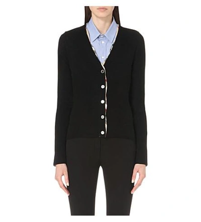 Shop Burberry Checked-trim Wool Cardigan In Black
