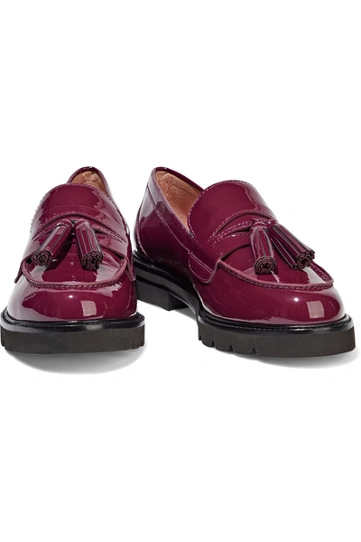 Shop Stuart Weitzman Adrina Tasseled Patent-leather Loafers In Plum