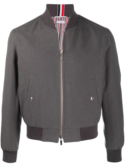 Shop Thom Browne Stripe-detail Zip-up Jacket In 025 Dark Grey