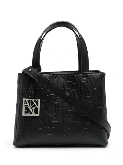 Shop Armani Exchange Embossed Logo Tote Bag In Black