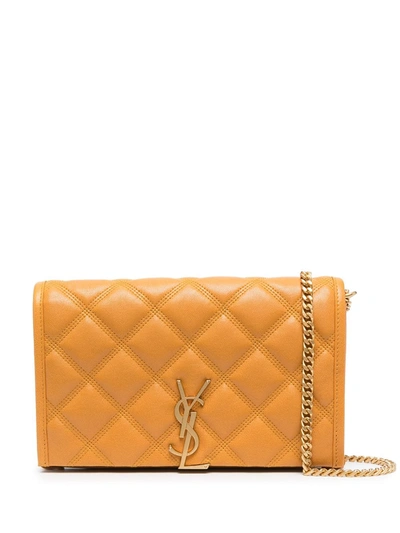 Shop Saint Laurent Becky Quilted Wallet On Chain In Yellow