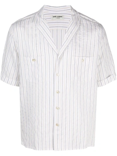 Shop Saint Laurent Striped Short-sleeve Shirt In White