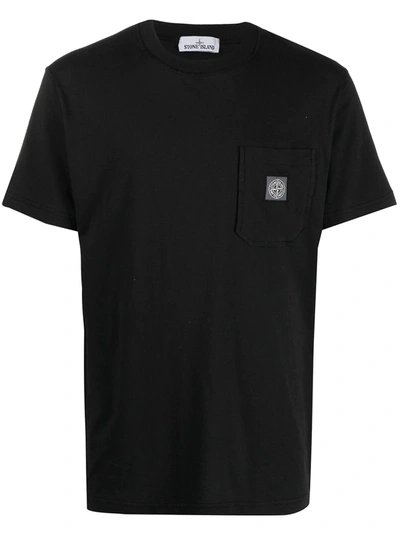Shop Stone Island Logo Pocket Cotton T-shirt In Black