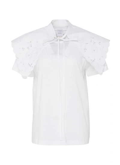 Shop Patou Embroidered Oversized Collar Shirt In White
