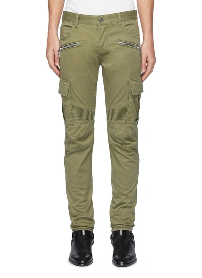 Shop Balmain Zip Pocket Stripe Panel Cargo Pants In Green