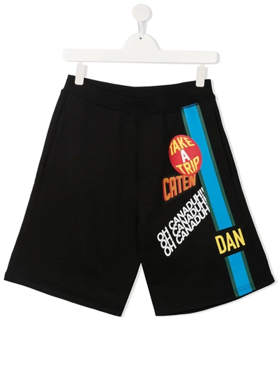 Dsquared2 Teen Traveler Patch Track Shorts In Black