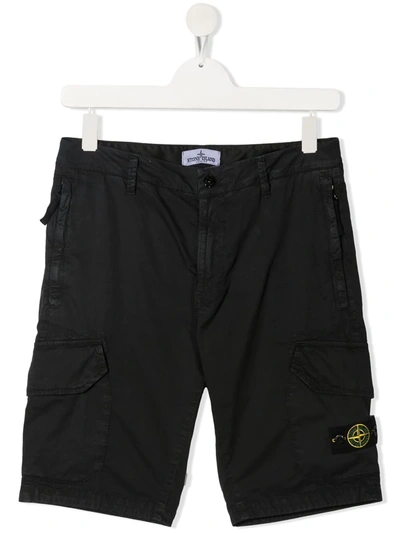 Shop Stone Island Junior Teen Logo-patch Bermuda Shorts In Black