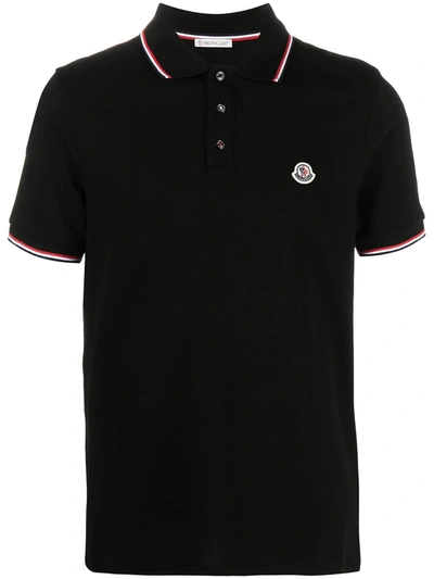 Shop Moncler Tricolour-trim Piqué Polo Shirt In Black