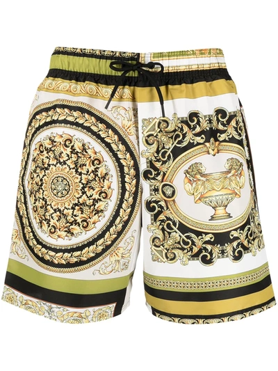 Shop Versace Baroque-print Swim Shorts In White ,gold