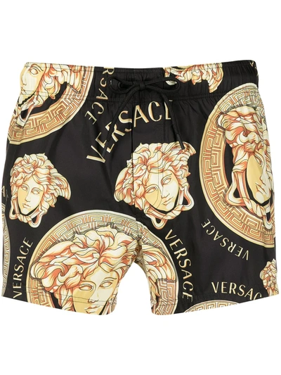 Shop Versace Logo-print Swim Shorts In Black