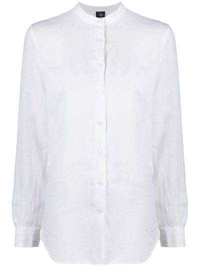Shop Fay Collarless Linen Shirt In White