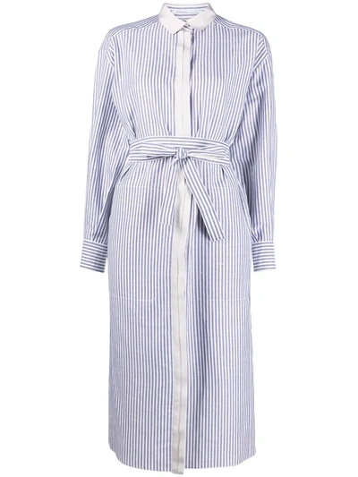 Shop Agnona Vertical Stripe-print Shirt Dress In Blue